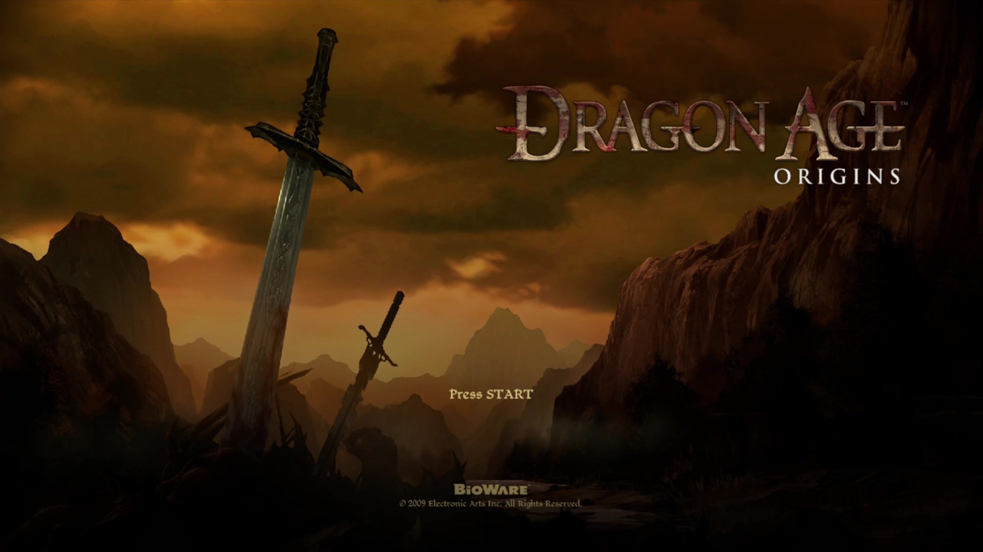 Dragon Age: Origins title screen for Xbox 360
